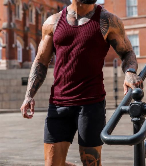 Riolio Summer men Vest stripe gym Tank top Men Fitness sleeveless shirt Male Exercise Sports vest Undershirt Bodybuilding clothing - Image 4