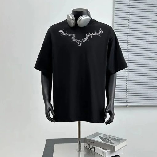 Riolio T-Shirt Mens Cotton American Trendy Street Gothic Personality Print Short Sleeve T-Shirt Summer Retro All-Match Loose Men's Tops - Image 4