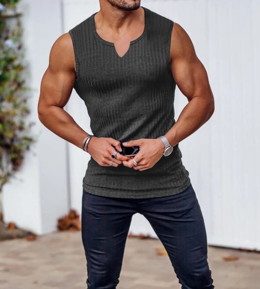 Riolio Summer new men V-neck Vest gym Tank top Men Fitness sleeveless shirt Exercise Sports Undershirt Gyms train vest - Image 4