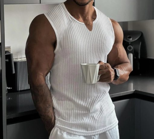 Riolio Summer new men V-neck Vest gym Tank top Men Fitness sleeveless shirt Exercise Sports Undershirt Gyms train vest - Image 2