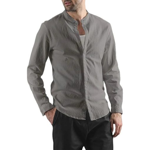Riolio Men's Long-Sleeved Co·1tton Linen Shirts Spring Summer Single Breasted Shirt Casual Beach Style Lightweight Button Tops - Image 3