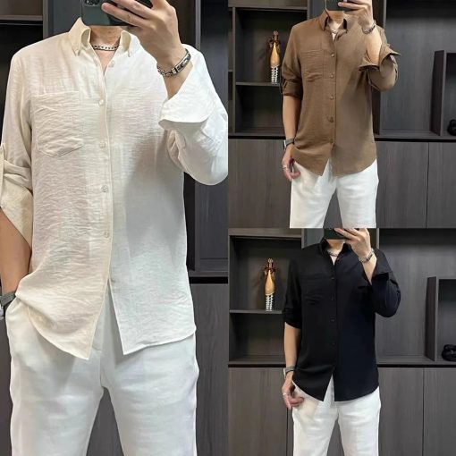 Riolio Office Daily Mens Shirt Business Casual Tops Button-Down Easy Fit Long Sleeve Tops Trend Style Versatile Breathable Mens Clothes - Image 4
