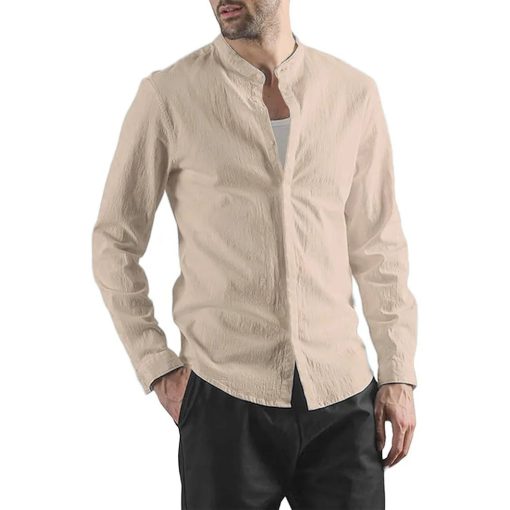 Riolio Men's Long-Sleeved Co·1tton Linen Shirts Spring Summer Single Breasted Shirt Casual Beach Style Lightweight Button Tops - Image 2