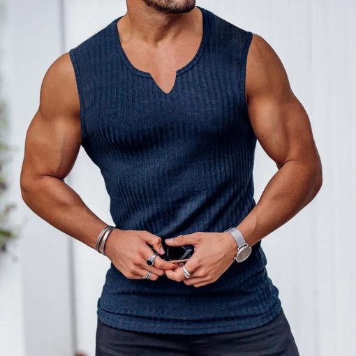Riolio Summer new men V-neck Vest gym Tank top Men Fitness sleeveless shirt Exercise Sports Undershirt Gyms train vest - Image 7