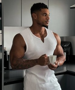 Riolio Summer new men V-neck Vest gym Tank top Men Fitness sleeveless shirt Exercise Sports Undershirt Gyms train vest