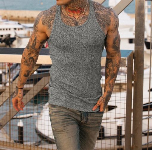Riolio Summer men Vest stripe gym Tank top Men Fitness sleeveless shirt Male Exercise Sports vest Undershirt Bodybuilding clothing - Image 3