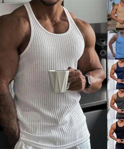 Riolio Summer men Vest stripe gym Tank top Men Fitness sleeveless shirt Male Exercise Sports vest Undershirt Bodybuilding clothing