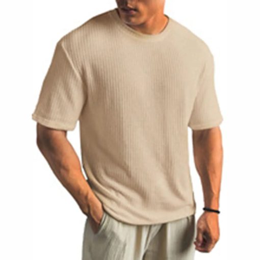 Riolio Mens Waffle Casual Breathable T-Shirt Summer New Fashion American Streetwear Simple Versatile Solid Color Top Unisex - Image 4