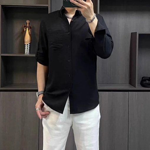 Riolio Office Daily Mens Shirt Business Casual Tops Button-Down Easy Fit Long Sleeve Tops Trend Style Versatile Breathable Mens Clothes - Image 6
