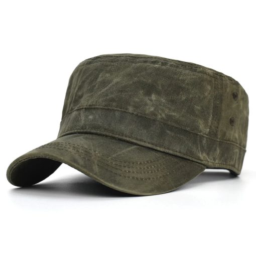 Riolio Waxed Canvas Cotton Military Caps Men Waterproof Cadet Army Cap Unique Design Vintage Flat Top Hat - Image 4