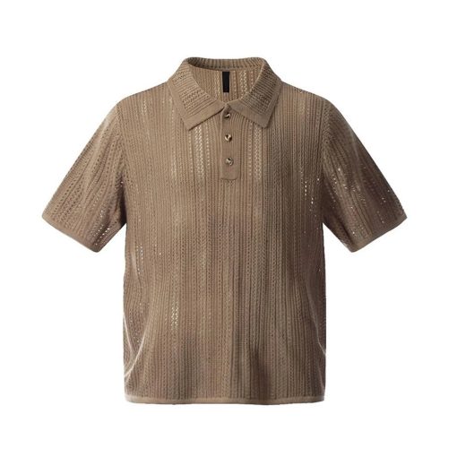 Riolio Summer New Men's Solid Color Hollow Short-Sleeved T-Shirt American Retro Fashion Trend Leisure Loose Breathable Men's Tops - Image 5