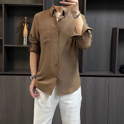 Riolio Office Daily Mens Shirt Business Casual Tops Button-Down Easy Fit Long Sleeve Tops Trend Style Versatile Breathable Mens Clothes - Image 5