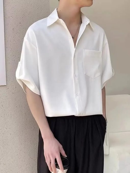 Riolio Trendy Korean Style Men's Short Sleeve Shirt Casual Lightweight Ice Silk Top High-end Feel For Summer Cool Comfort - Image 6