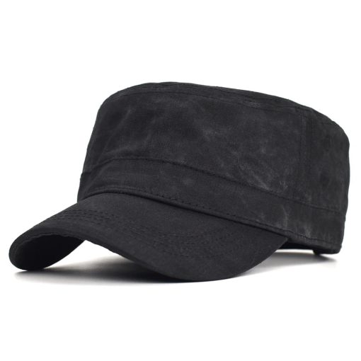 Riolio Waxed Canvas Cotton Military Caps Men Waterproof Cadet Army Cap Unique Design Vintage Flat Top Hat - Image 5