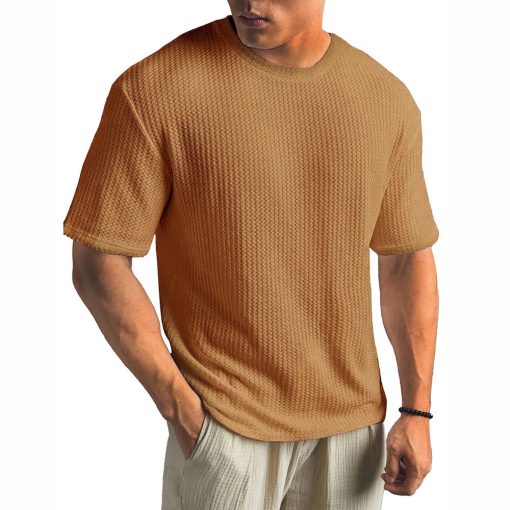 Riolio Mens Waffle Casual Breathable T-Shirt Summer New Fashion American Streetwear Simple Versatile Solid Color Top Unisex - Image 6