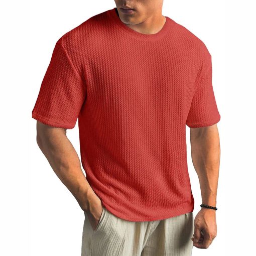 Riolio Mens Waffle Casual Breathable T-Shirt Summer New Fashion American Streetwear Simple Versatile Solid Color Top Unisex - Image 10