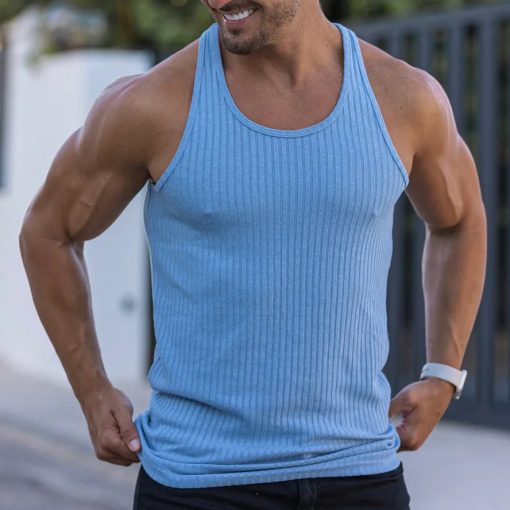 Riolio Summer men Vest stripe gym Tank top Men Fitness sleeveless shirt Male Exercise Sports vest Undershirt Bodybuilding clothing - Image 8