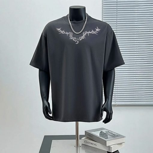 Riolio T-Shirt Mens Cotton American Trendy Street Gothic Personality Print Short Sleeve T-Shirt Summer Retro All-Match Loose Men's Tops - Image 5
