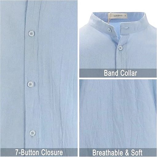 Riolio Men's Long-Sleeved Co·1tton Linen Shirts Spring Summer Single Breasted Shirt Casual Beach Style Lightweight Button Tops - Image 5