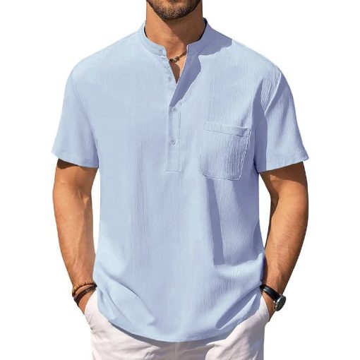 Riolio Summer Men's Cotton Linen T-Shirt Lightweight Breathable Beach Style Tees Short Sleeve Casual Hawaii Vacation Tops - Image 3