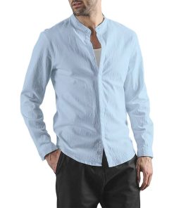 Riolio Men's Long-Sleeved Co·1tton Linen Shirts Spring Summer Single Breasted Shirt Casual Beach Style Lightweight Button Tops
