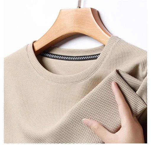 Riolio New Summer Waffle Round Neck Short Sleeved T-shirt for Men's Short Sleeved Top - Image 5