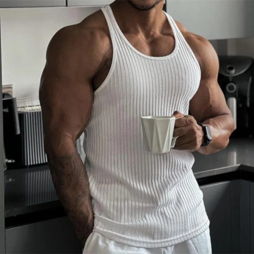 Riolio Summer men Vest stripe gym Tank top Men Fitness sleeveless shirt Male Exercise Sports vest Undershirt Bodybuilding clothing - Image 6