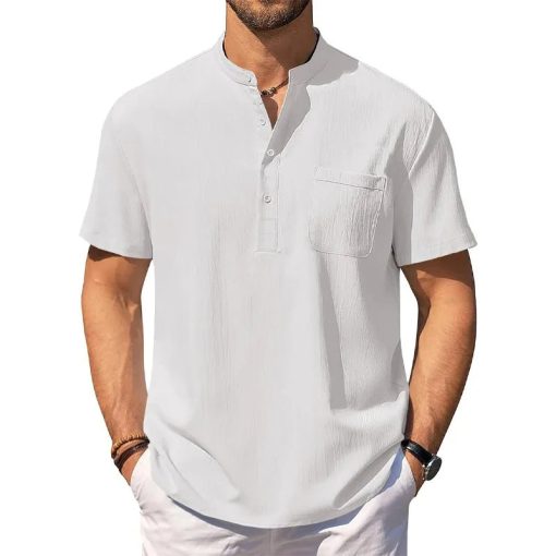 Riolio Summer Men's Cotton Linen T-Shirt Lightweight Breathable Beach Style Tees Short Sleeve Casual Hawaii Vacation Tops - Image 8