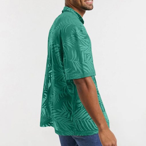 Riolio Men Y2k Leaf Print Hollow Casual Shirt Breathable Thin Streetwear Beach Vacation Harajuku Personality Versatile Tops Summer - Image 3