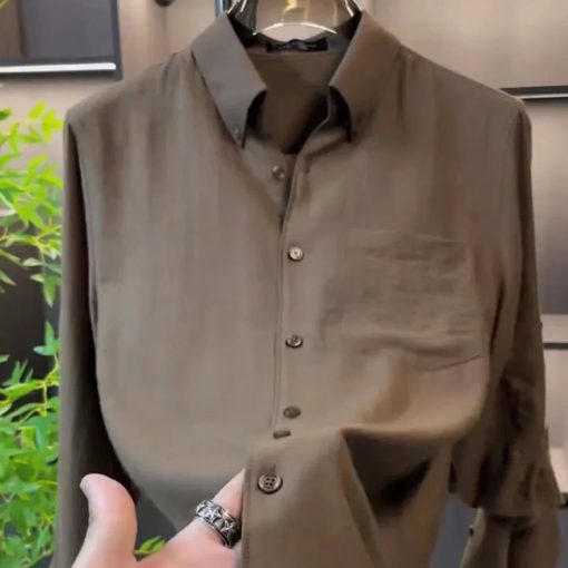 Riolio Office Daily Mens Shirt Business Casual Tops Button-Down Easy Fit Long Sleeve Tops Trend Style Versatile Breathable Mens Clothes - Image 2