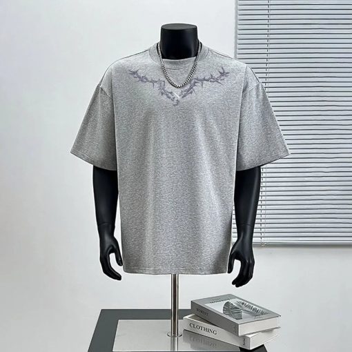 Riolio T-Shirt Mens Cotton American Trendy Street Gothic Personality Print Short Sleeve T-Shirt Summer Retro All-Match Loose Men's Tops - Image 6