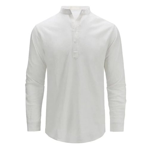 Riolio Men's Cotton Linen Long Sleeve Polo Shirt Lightweight Henley Neck Hawaiian Beach Style Solid Color Tops Vacation T-shirt - Image 13