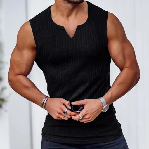 Riolio Summer new men V-neck Vest gym Tank top Men Fitness sleeveless shirt Exercise Sports Undershirt Gyms train vest - Image 8