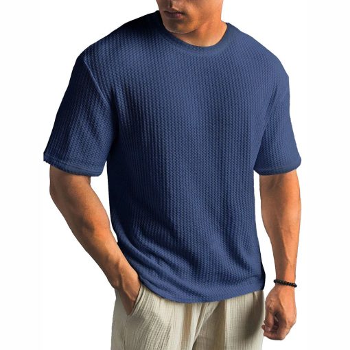 Riolio Mens Waffle Casual Breathable T-Shirt Summer New Fashion American Streetwear Simple Versatile Solid Color Top Unisex - Image 9