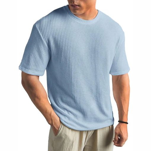 Riolio Mens Waffle Casual Breathable T-Shirt Summer New Fashion American Streetwear Simple Versatile Solid Color Top Unisex - Image 11