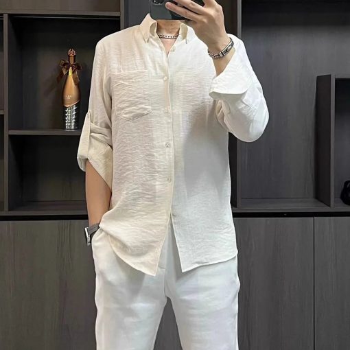 Riolio Office Daily Mens Shirt Business Casual Tops Button-Down Easy Fit Long Sleeve Tops Trend Style Versatile Breathable Mens Clothes