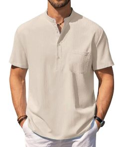 Riolio Summer Men's Cotton Linen T-Shirt Lightweight Breathable Beach Style Tees Short Sleeve Casual Hawaii Vacation Tops