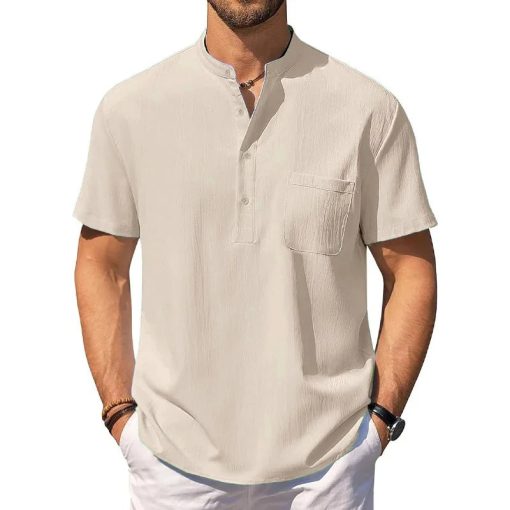 Riolio Summer Men's Cotton Linen T-Shirt Lightweight Breathable Beach Style Tees Short Sleeve Casual Hawaii Vacation Tops