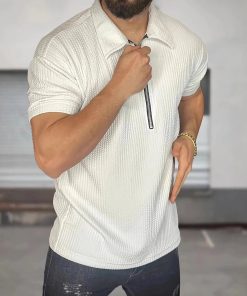 Riolio Mens Trendy Simple Solid Color Lapel Casual T-Shirt Summer New Fashion Comfortable Short-Sleeved Loose Men Top Polo Shirt
