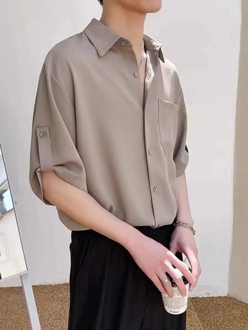 Riolio Trendy Korean Style Men's Short Sleeve Shirt Casual Lightweight Ice Silk Top High-end Feel For Summer Cool Comfort - Image 4