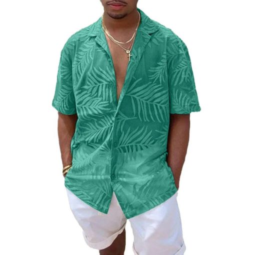 Riolio Men Y2k Leaf Print Hollow Casual Shirt Breathable Thin Streetwear Beach Vacation Harajuku Personality Versatile Tops Summer - Image 4