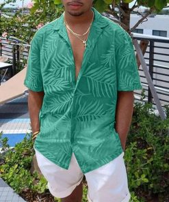 Riolio Men Y2k Leaf Print Hollow Casual Shirt Breathable Thin Streetwear Beach Vacation Harajuku Personality Versatile Tops Summer