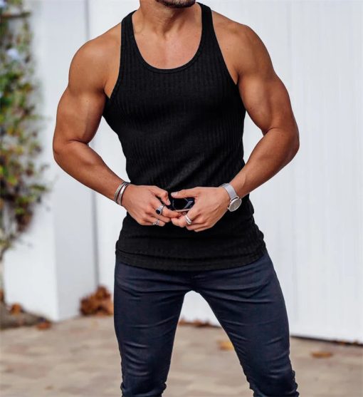 Riolio Summer men Vest stripe gym Tank top Men Fitness sleeveless shirt Male Exercise Sports vest Undershirt Bodybuilding clothing - Image 11