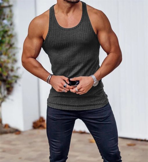 Riolio Summer men Vest stripe gym Tank top Men Fitness sleeveless shirt Male Exercise Sports vest Undershirt Bodybuilding clothing - Image 7
