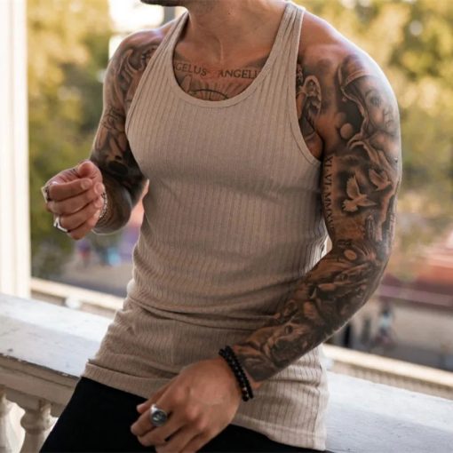Riolio Summer men Vest stripe gym Tank top Men Fitness sleeveless shirt Male Exercise Sports vest Undershirt Bodybuilding clothing - Image 2