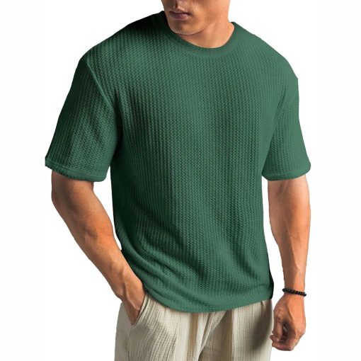 Riolio Mens Waffle Casual Breathable T-Shirt Summer New Fashion American Streetwear Simple Versatile Solid Color Top Unisex - Image 5
