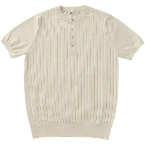 Riolio New Men's American Striped Solid Color Short-Sleeved T-Shirt Retro Fashion Casual Trend Slim Simple Versatile Men's Tops - Image 4
