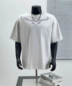 Riolio T-Shirt Mens Cotton American Trendy Street Gothic Personality Print Short Sleeve T-Shirt Summer Retro All-Match Loose Men's Tops