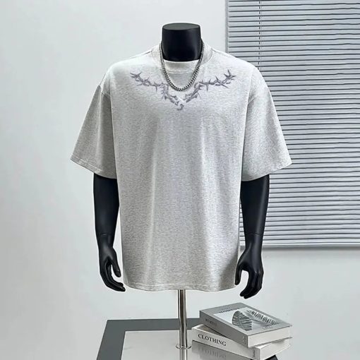 Riolio T-Shirt Mens Cotton American Trendy Street Gothic Personality Print Short Sleeve T-Shirt Summer Retro All-Match Loose Men's Tops