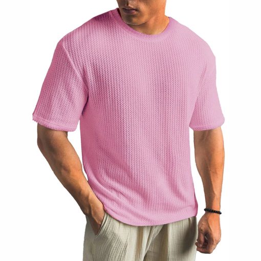 Riolio Mens Waffle Casual Breathable T-Shirt Summer New Fashion American Streetwear Simple Versatile Solid Color Top Unisex - Image 7